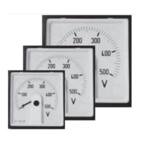 AC moving coil voltmeters with rectifier, 240° interchangeable scale